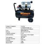 Compressore Silenziato WORKIT 50L 1HP 8 Bar 60 dB Senza Olio 230V Con Ruote V.X