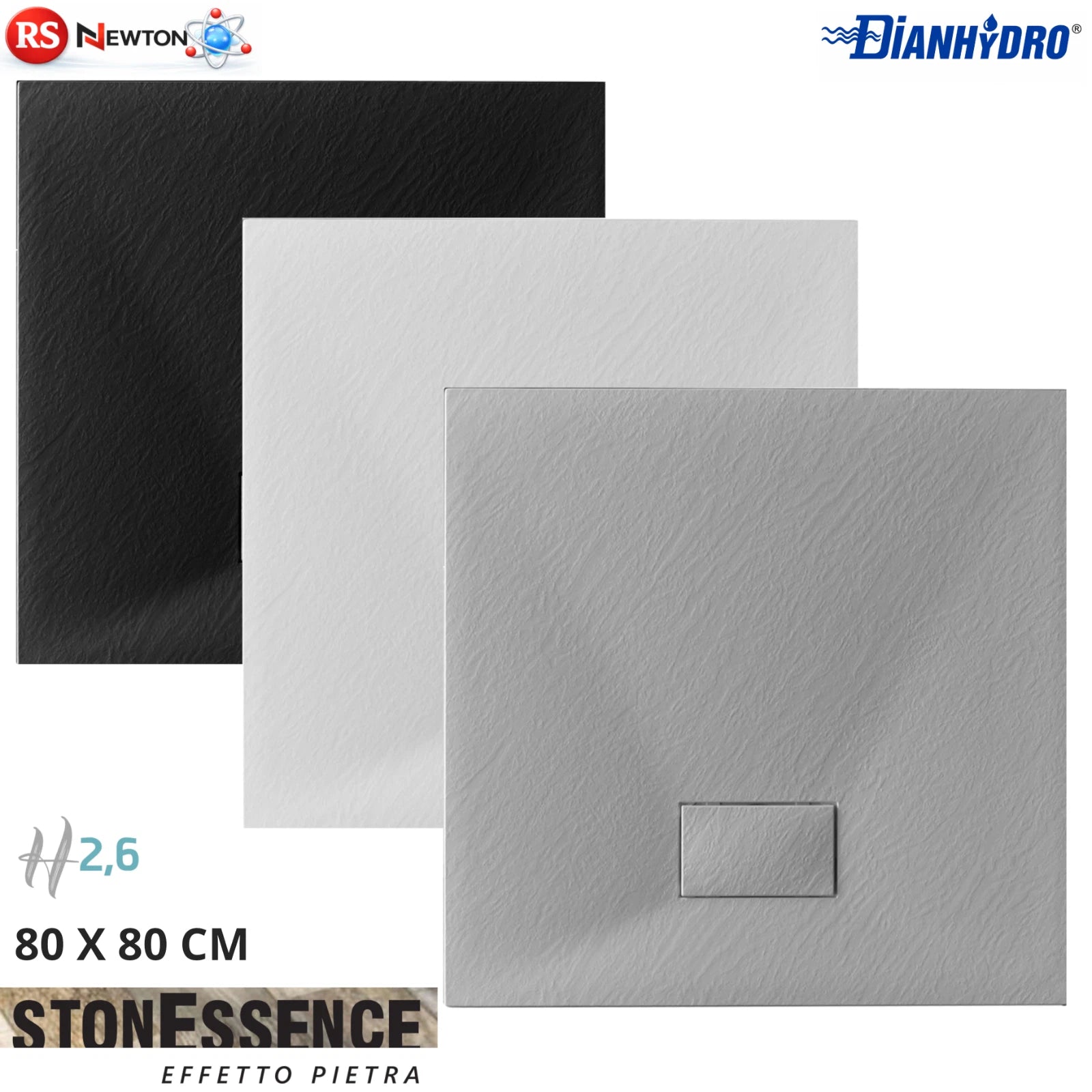 Piatto Doccia Quadrato 80x80 in SMC Antibatterico Effetto Pietra Slim Quadro D.X