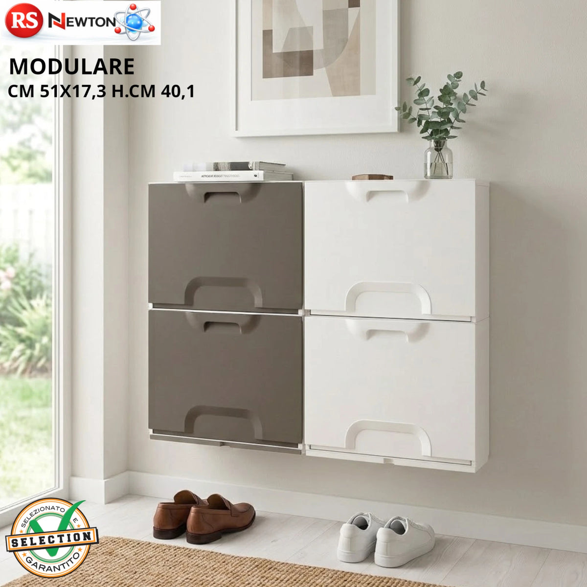 Scarpiera Modulare Salvaspazio Slim Bianca Tortora 51x17,3x40cm Componibile V.X