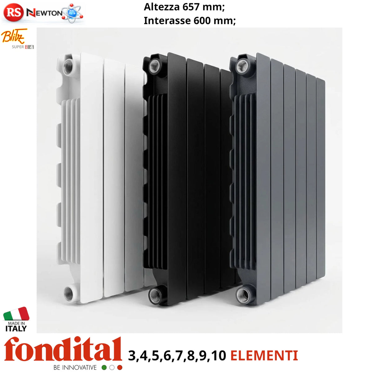 Termosifone FONDITAL Radiatore Alluminio Bianco Grigio Nero 3-10 Elementi D.X